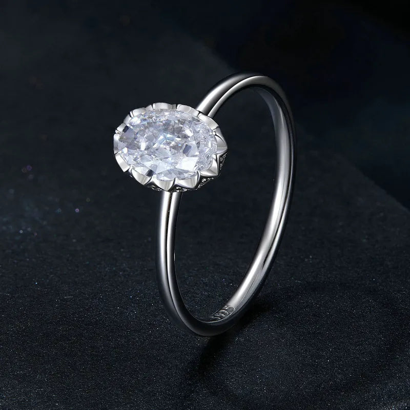 1CT Moissanit Ring Retro Carvings Oval Solitaire Band Ring Round Cut