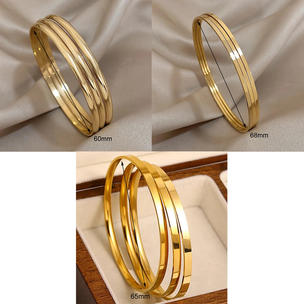 3pcs Glossy 18K Gold Plated Stainless Steel Bangle Bracelet for Women
