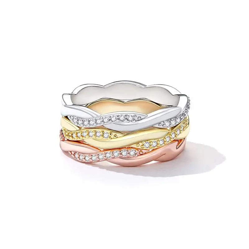 925 Sterling Silver Simple Twisted Ring 14K Gold