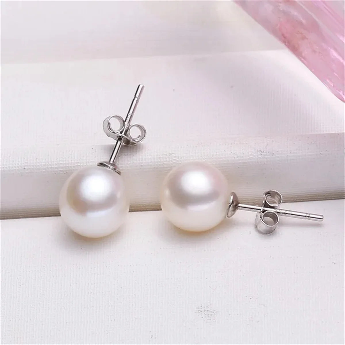 925 Sterling Silver 6mm/8mm/10mm Freshwater Cultured Pearl Button Ball