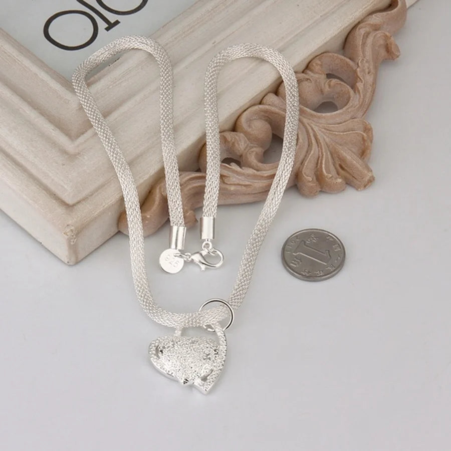 925 Sterling Silver Necklace Gorgeous Charm Fashion Heart Wedding Lady Love