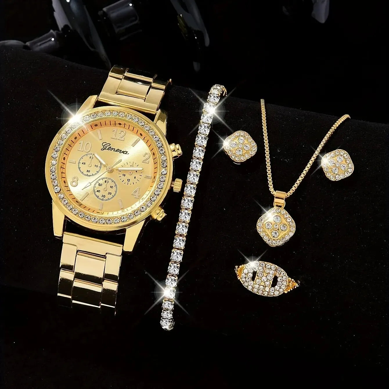5 PCS Set Gold Watch Women