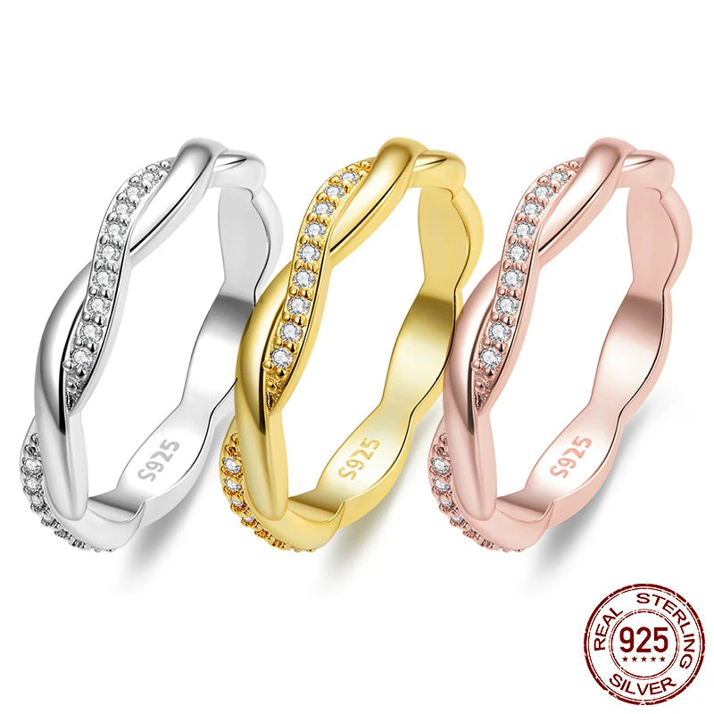 925 Sterling Silver Simple Twisted Ring 14K Gold