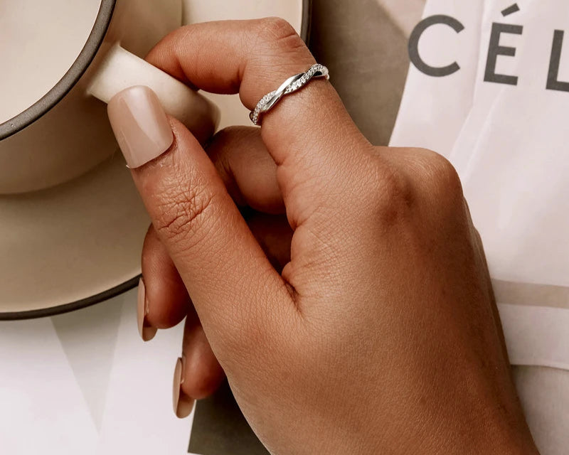 925 Sterling Silver Simple Twisted Ring 14K Gold