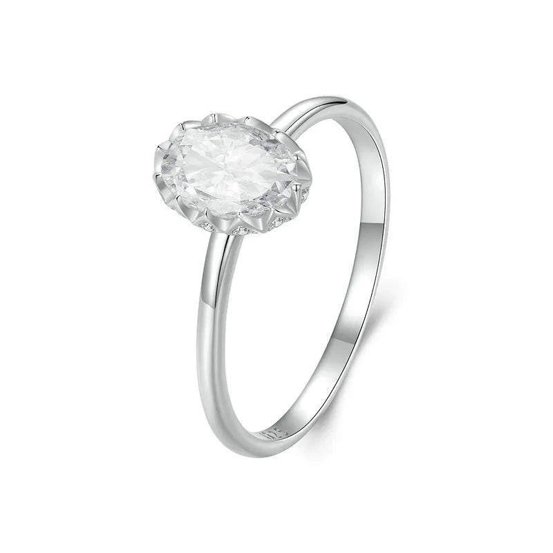 1CT Moissanit Ring Retro Carvings Oval Solitaire Band Ring Round Cut