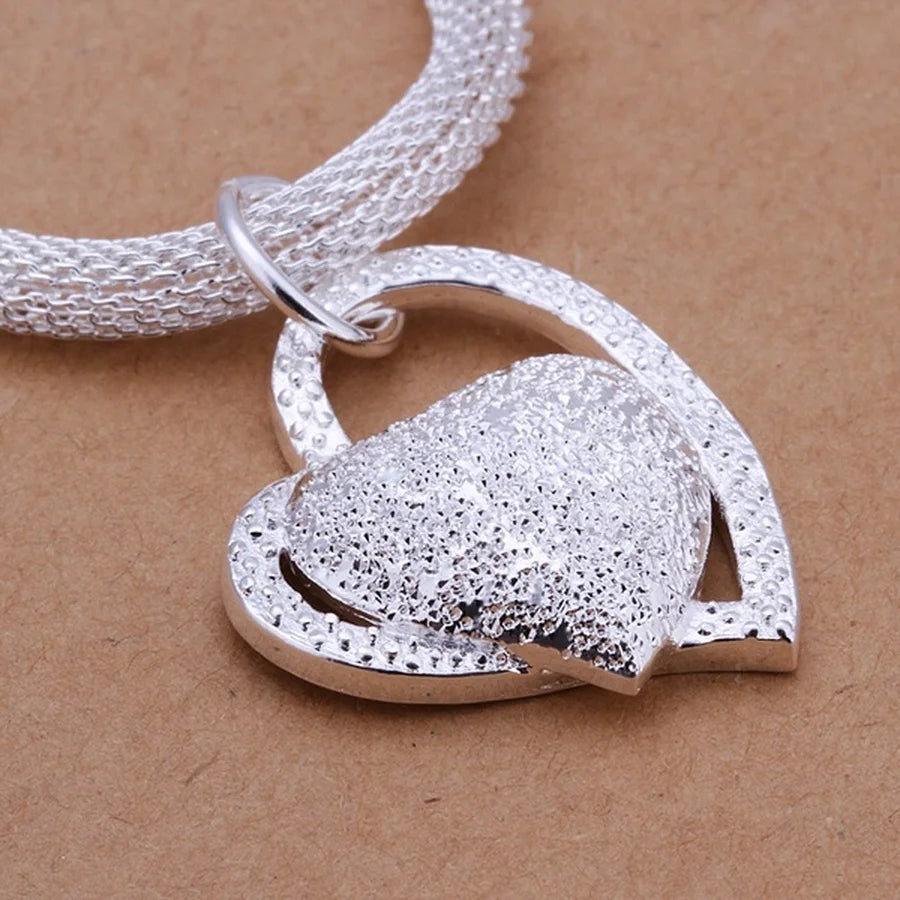 925 Sterling Silver Necklace Gorgeous Charm Fashion Heart Wedding Lady Love