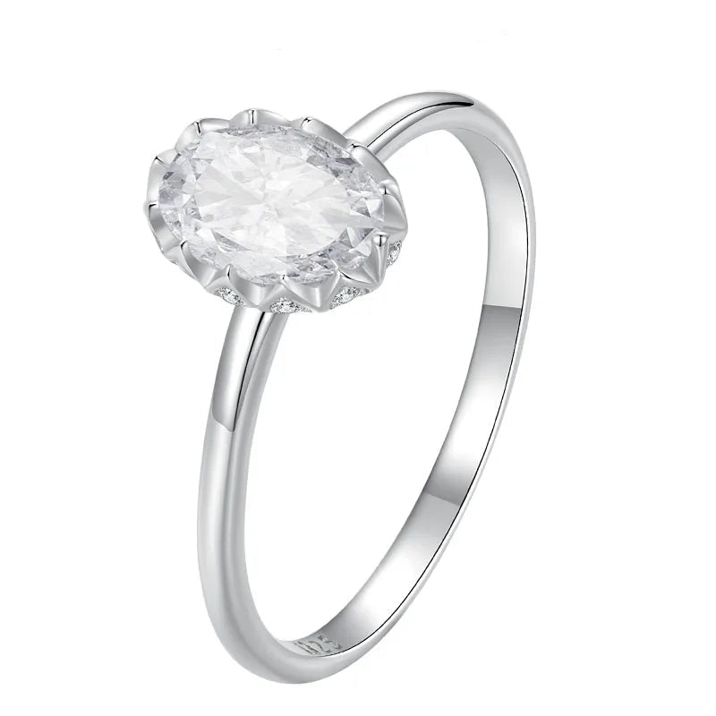 1CT Moissanit Ring Retro Carvings Oval Solitaire Band Ring Round Cut