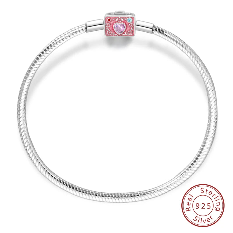 Bracelet Silver 925 Original 17-20CM Star Moon Sun Four Leaf Clover Green Zircon Bracelets