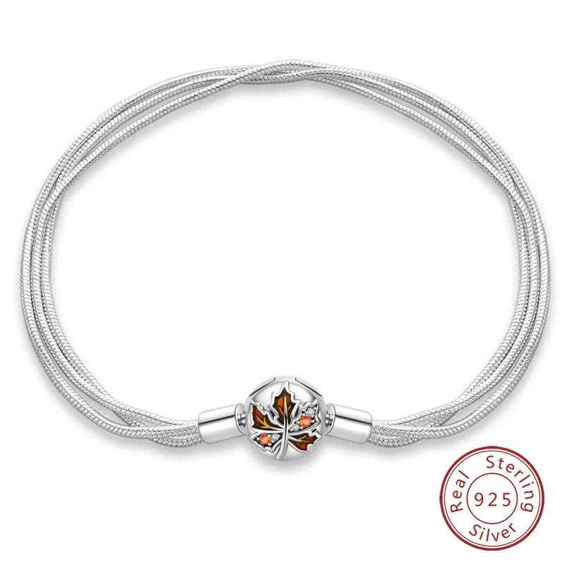Bracelet Silver 925 Original 17-20CM Star Moon Sun Four Leaf Clover Green Zircon Bracelets