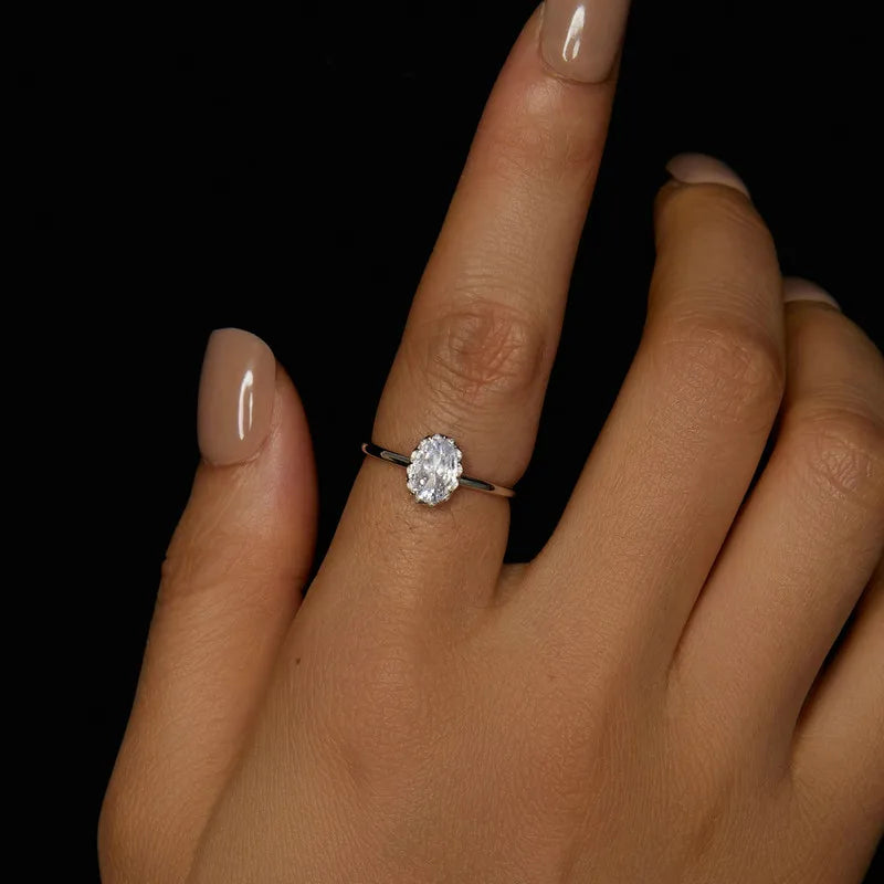 1CT Moissanit Ring Retro Carvings Oval Solitaire Band Ring Round Cut