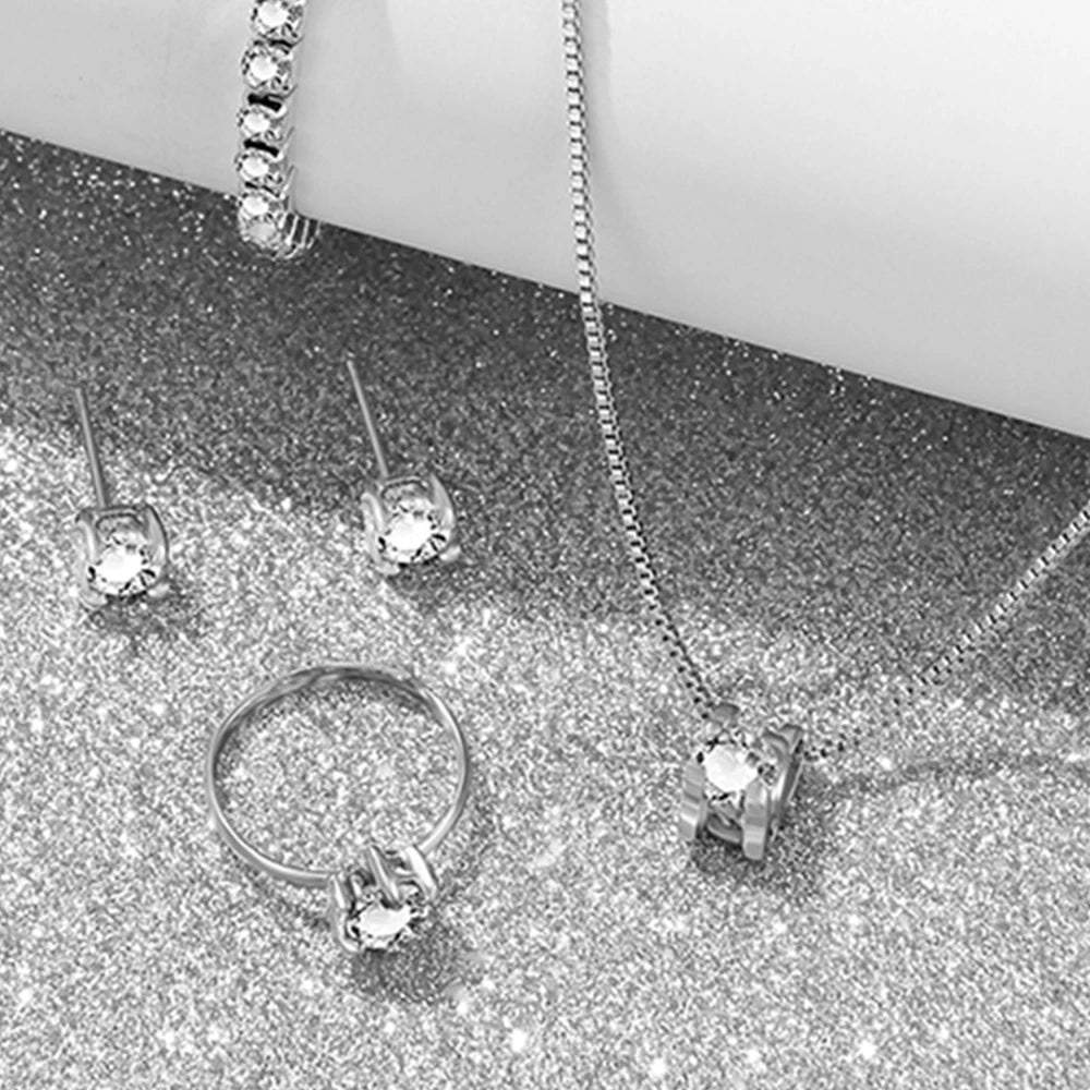 5 Piece Set Silver Jewelry Fashionable And Elegant Simple