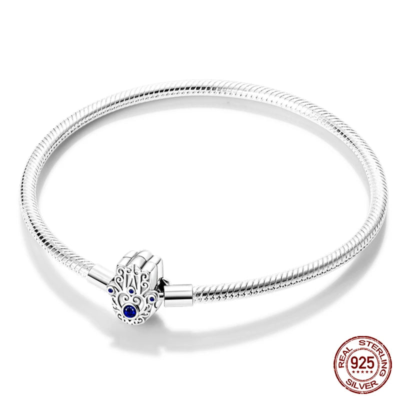 Bracelet Silver 925 Original 17-20CM Star Moon Sun Four Leaf Clover Green Zircon Bracelets