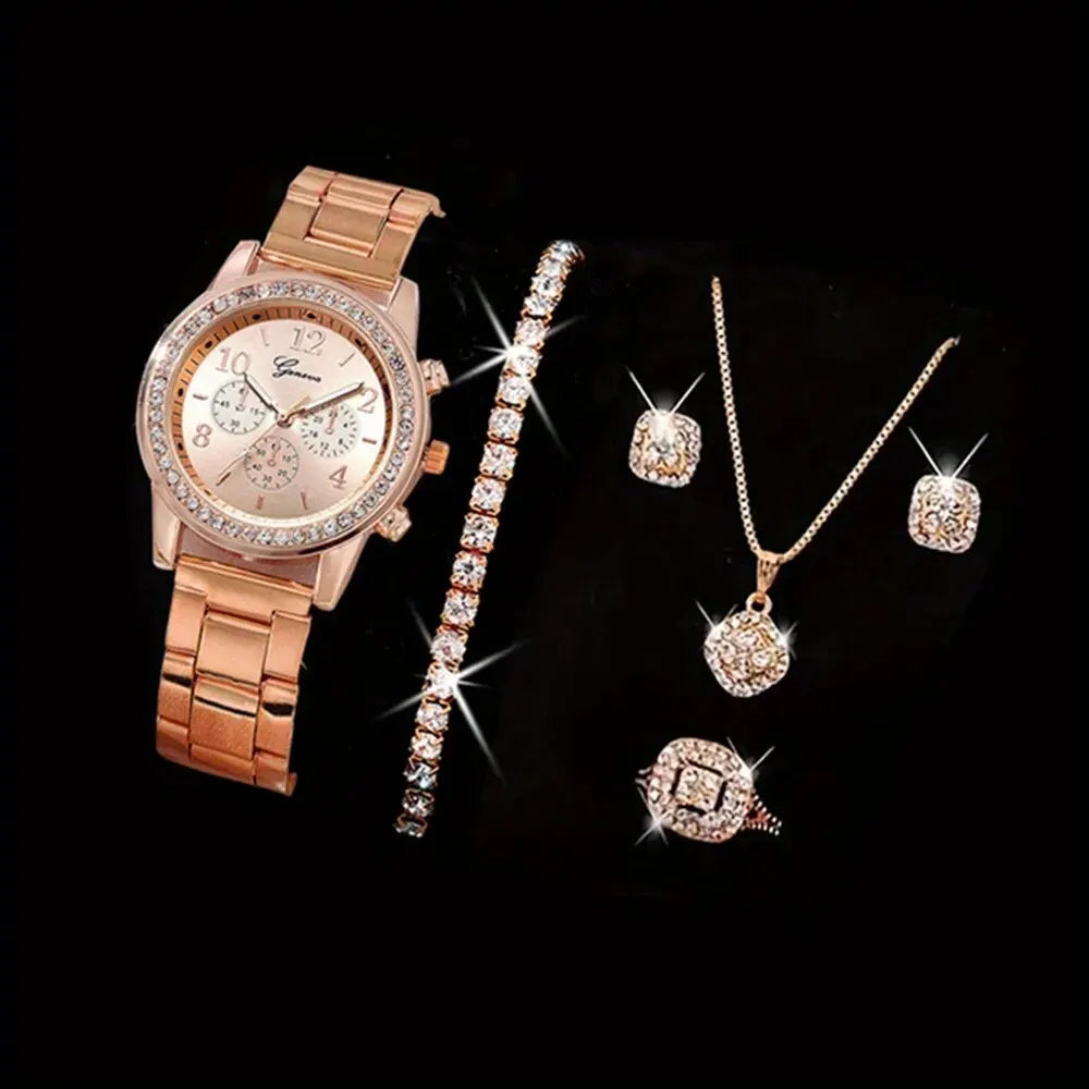 5 PCS Set Gold Watch Women