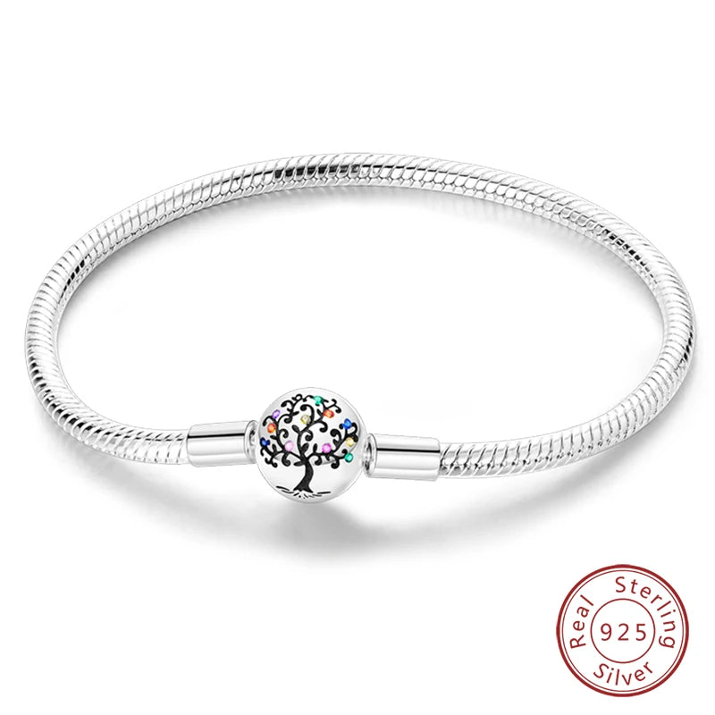 Bracelet Silver 925 Original 17-20CM Star Moon Sun Four Leaf Clover Green Zircon Bracelets