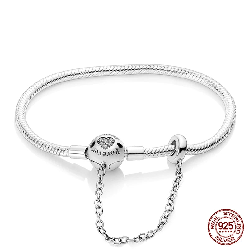 Bracelet Silver 925 Original 17-20CM Star Moon Sun Four Leaf Clover Green Zircon Bracelets