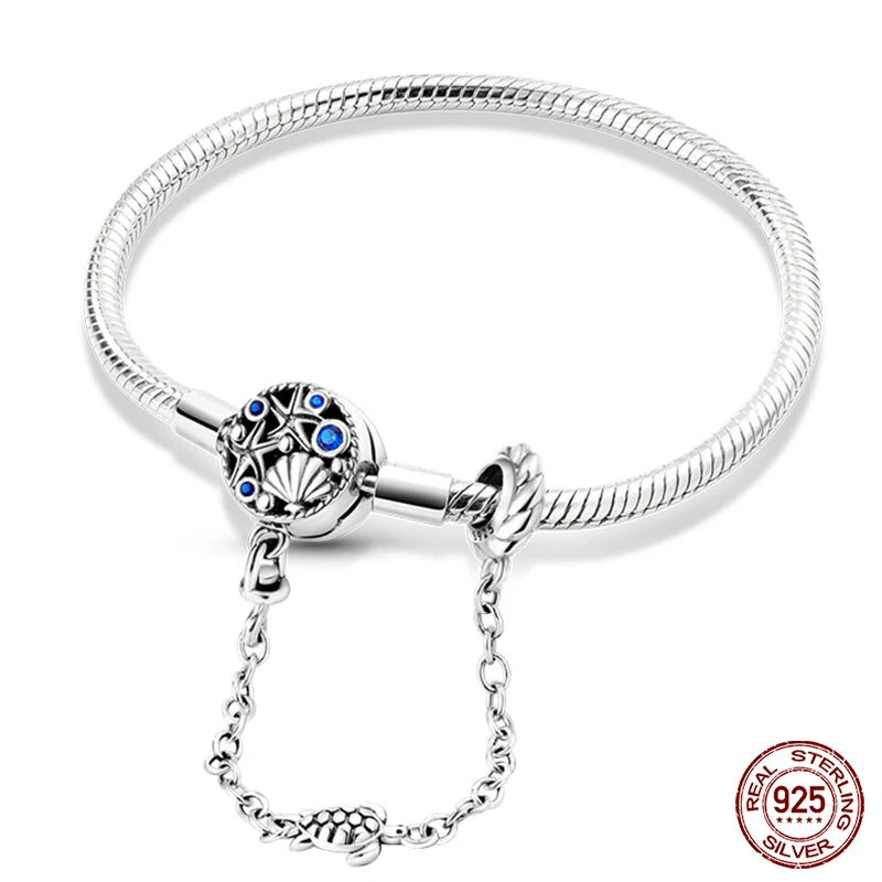 Bracelet Silver 925 Original 17-20CM Star Moon Sun Four Leaf Clover Green Zircon Bracelets