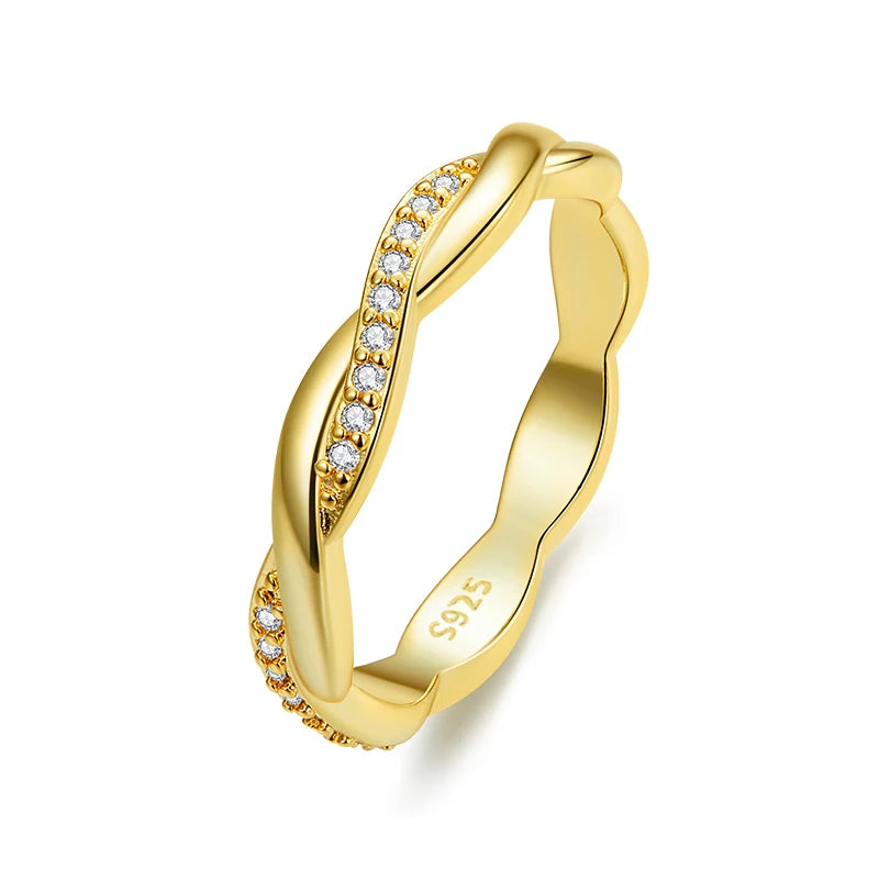 925 Sterling Silver Simple Twisted Ring 14K Gold