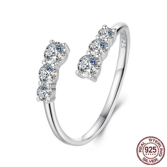 Moissanite White Gold Plated Adjustable Ring 925 Sterling Silver