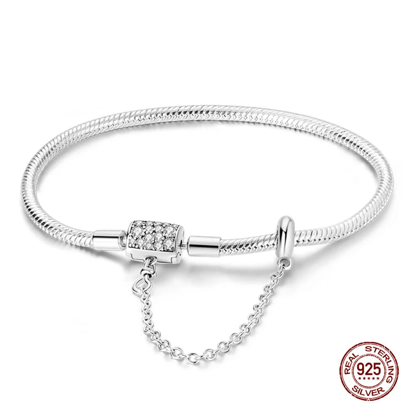 Bracelet Silver 925 Original 17-20CM Star Moon Sun Four Leaf Clover Green Zircon Bracelets