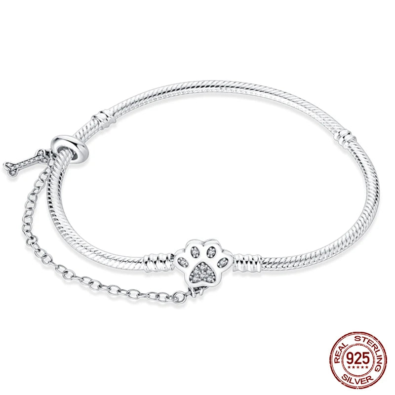 Bracelet Silver 925 Original 17-20CM Star Moon Sun Four Leaf Clover Green Zircon Bracelets