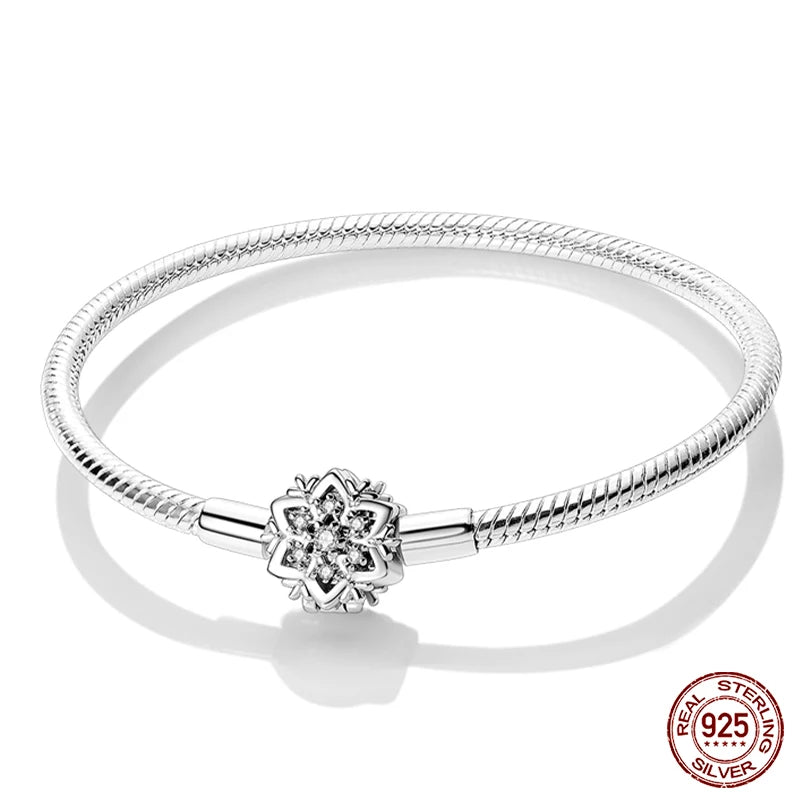 Bracelet Silver 925 Original 17-20CM Star Moon Sun Four Leaf Clover Green Zircon Bracelets