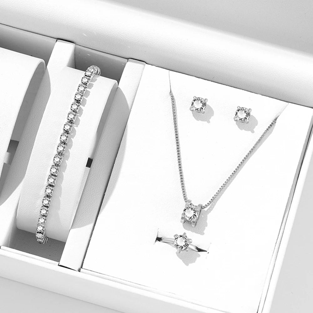 5 Piece Set Silver Jewelry Fashionable And Elegant Simple