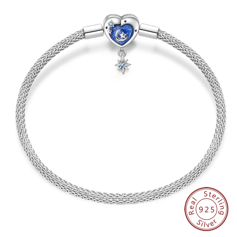 Bracelet Silver 925 Original 17-20CM Star Moon Sun Four Leaf Clover Green Zircon Bracelets