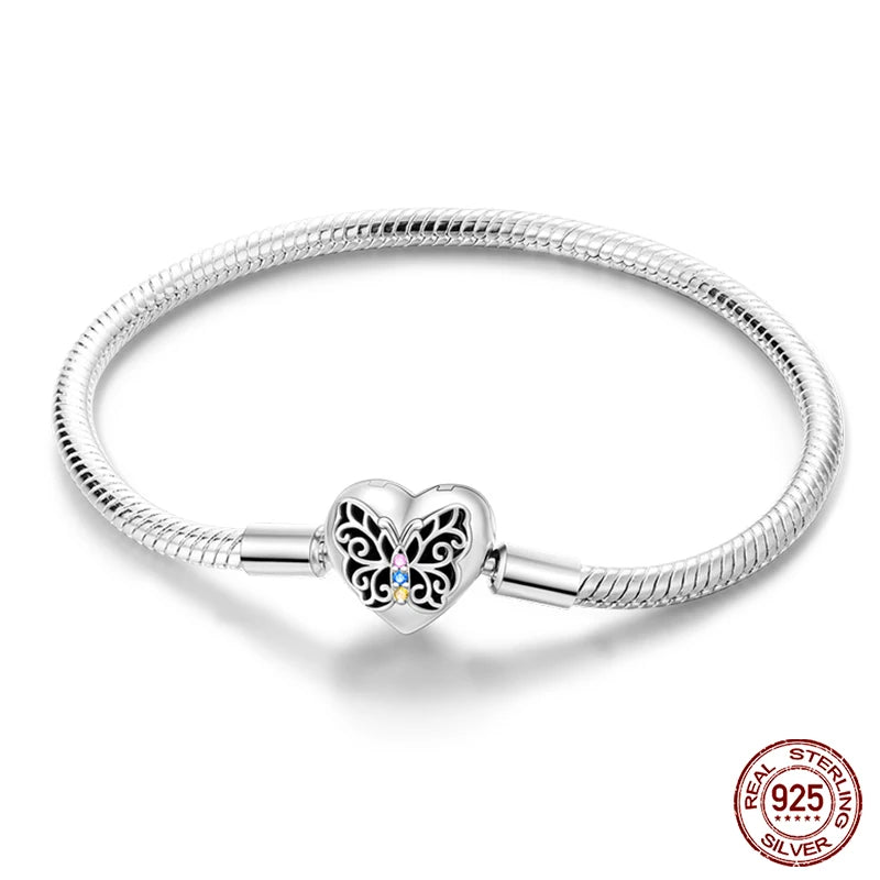 Bracelet Silver 925 Original 17-20CM Star Moon Sun Four Leaf Clover Green Zircon Bracelets