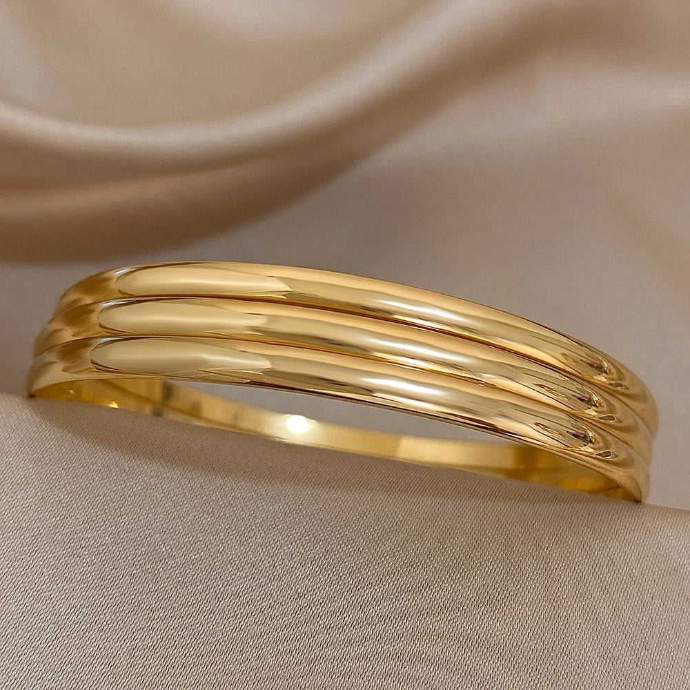 3pcs Glossy 18K Gold Plated Stainless Steel Bangle Bracelet for Women