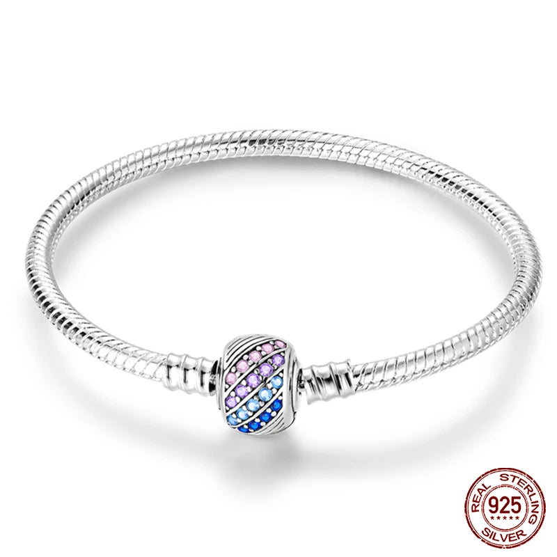 Bracelet Silver 925 Original 17-20CM Star Moon Sun Four Leaf Clover Green Zircon Bracelets
