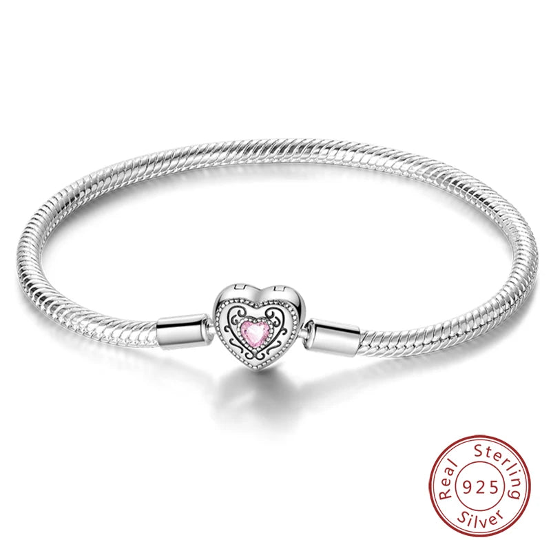 Bracelet Silver 925 Original 17-20CM Star Moon Sun Four Leaf Clover Green Zircon Bracelets