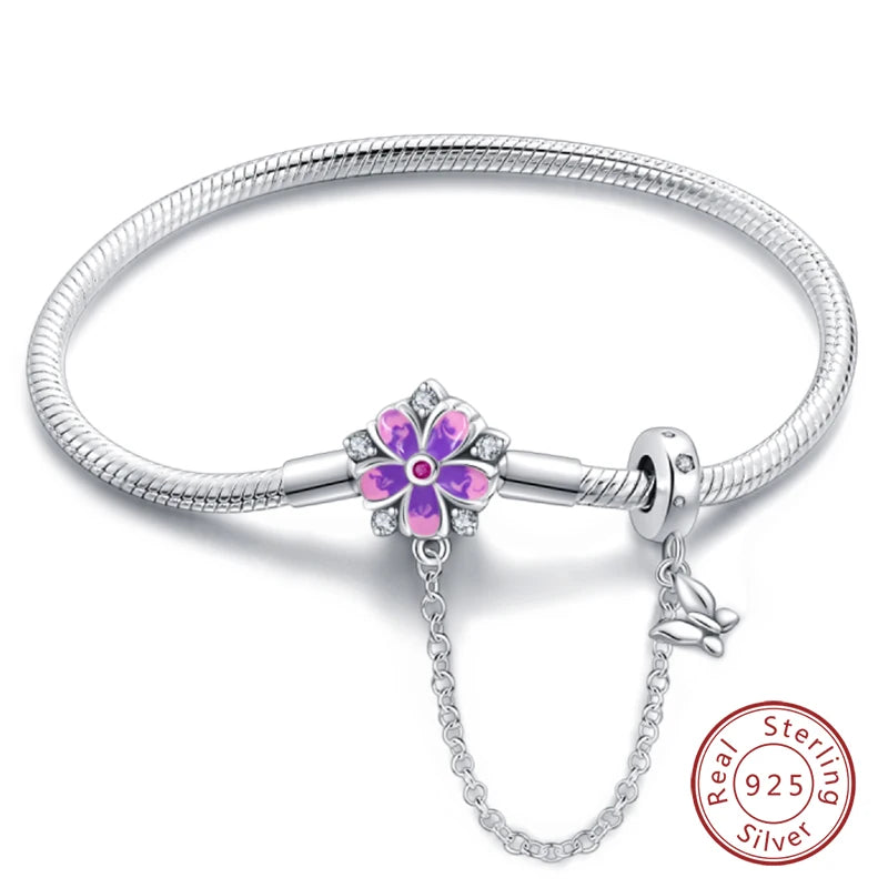 Bracelet Silver 925 Original 17-20CM Star Moon Sun Four Leaf Clover Green Zircon Bracelets