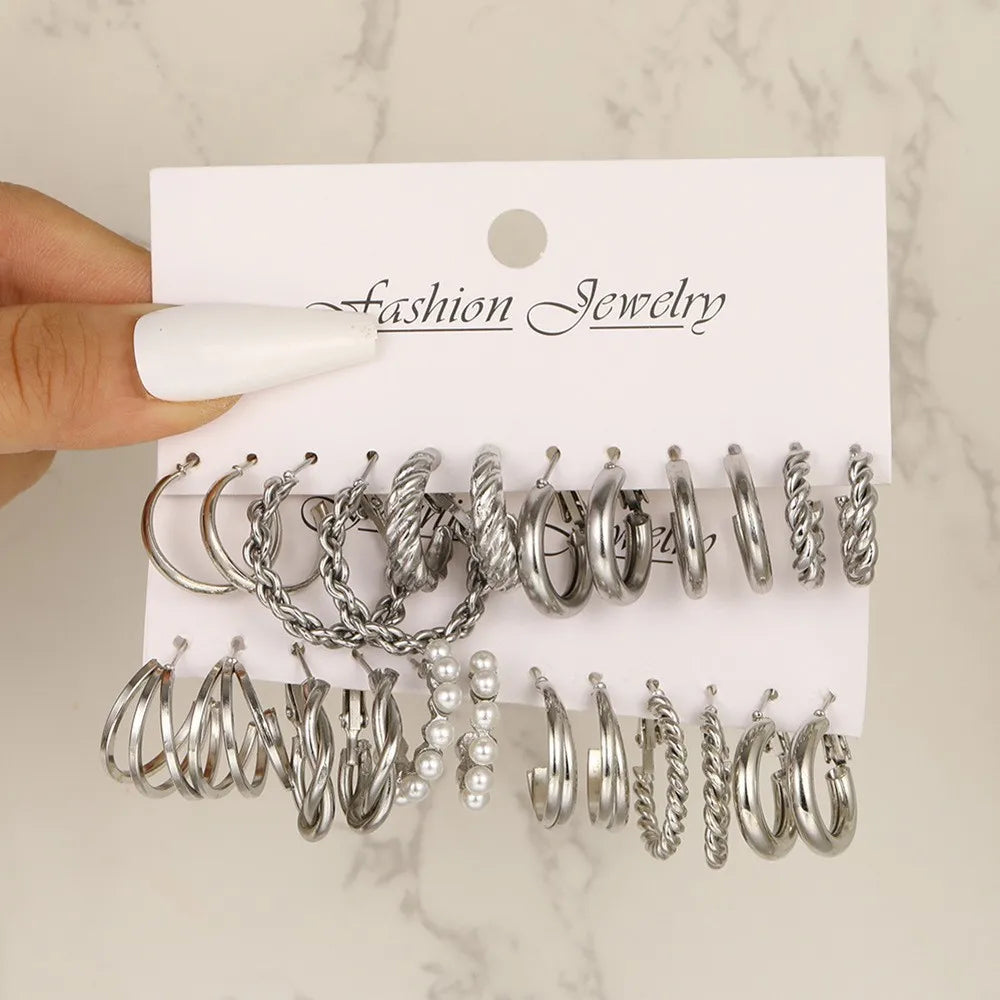 24 Pcs European and American Boho Big Circle Hoop Earring Set
