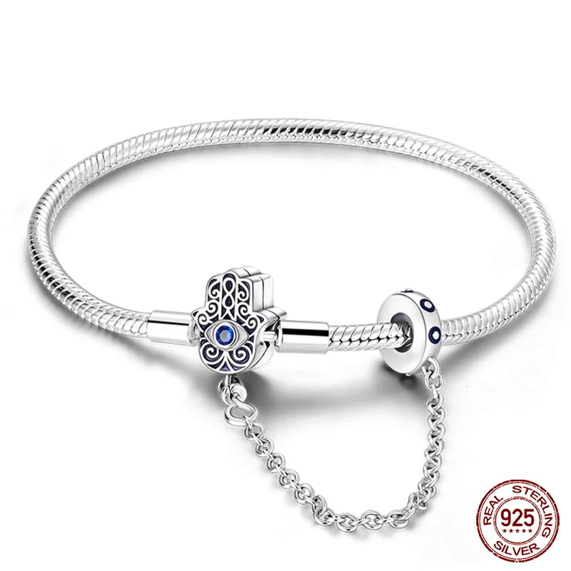 Bracelet Silver 925 Original 17-20CM Star Moon Sun Four Leaf Clover Green Zircon Bracelets