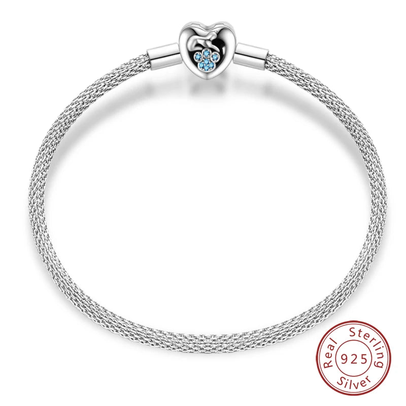 Bracelet Silver 925 Original 17-20CM Star Moon Sun Four Leaf Clover Green Zircon Bracelets