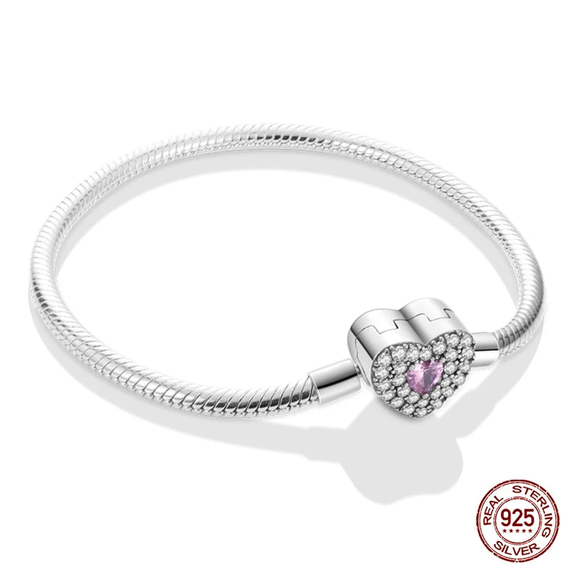 Bracelet Silver 925 Original 17-20CM Star Moon Sun Four Leaf Clover Green Zircon Bracelets