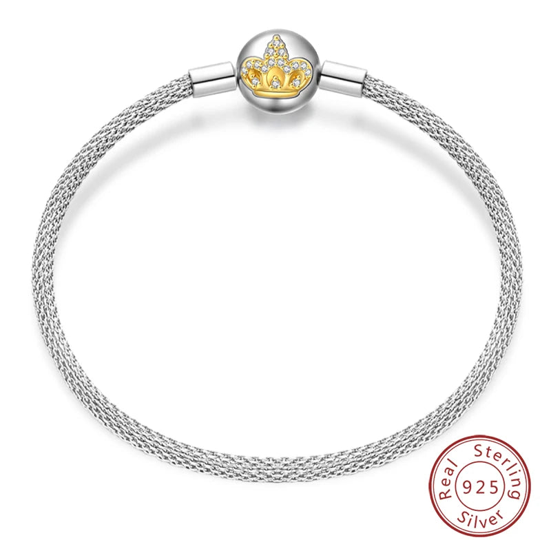 Bracelet Silver 925 Original 17-20CM Star Moon Sun Four Leaf Clover Green Zircon Bracelets