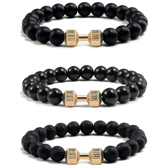 Hot Selling Vintage Men's Bangle Natural Stone Bead Dumbbell Pendant