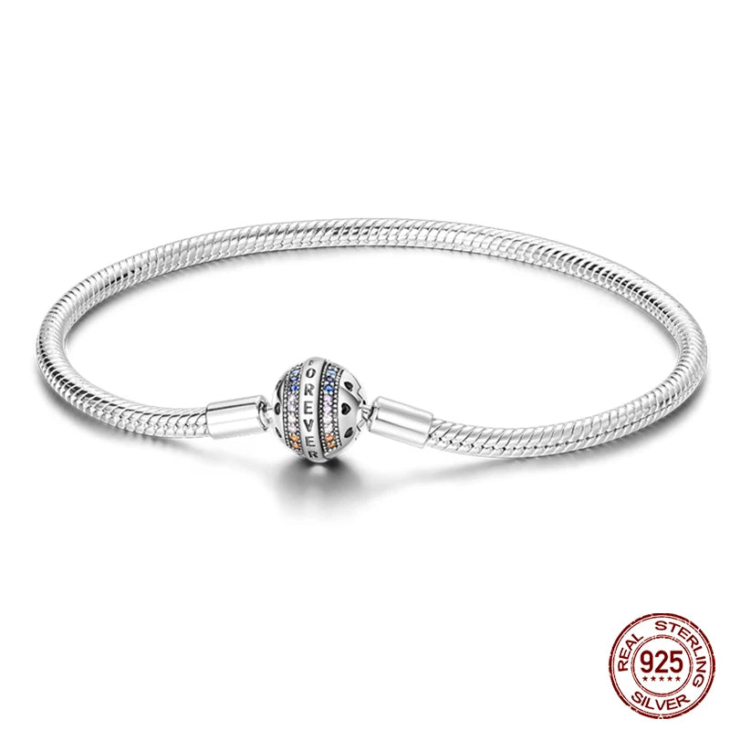Bracelet Silver 925 Original 17-20CM Star Moon Sun Four Leaf Clover Green Zircon Bracelets