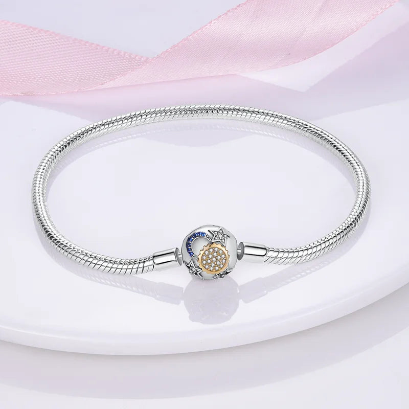 Bracelet Silver 925 Original 17-20CM Star Moon Sun Four Leaf Clover Green Zircon Bracelets