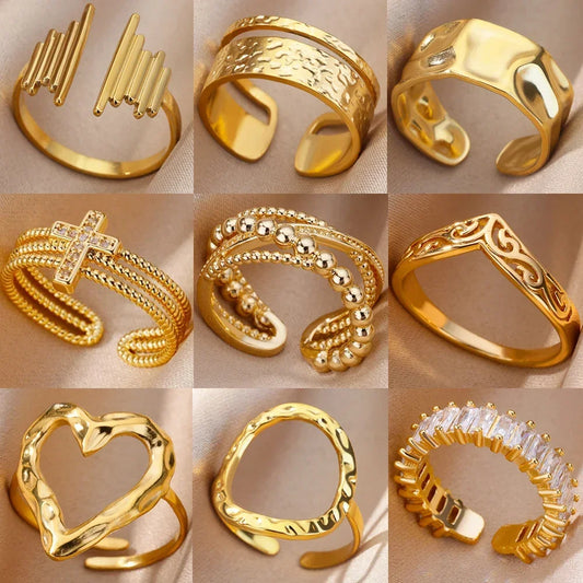 Stainless Steel Rings for WomenGold Color Wedding Ring Vintage Waterproof Wedding Jewelry Prom Accessories Gift