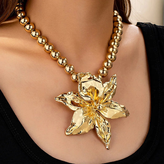 Necklace For Women Metal Large Flower Pendant