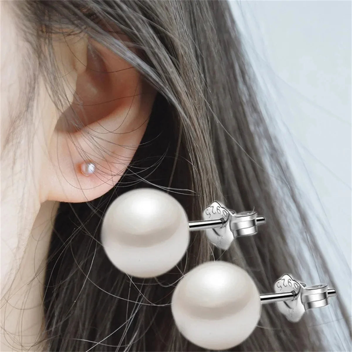 925 Sterling Silver 6mm/8mm/10mm Freshwater Cultured Pearl Button Ball