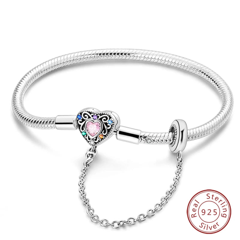 Bracelet Silver 925 Original 17-20CM Star Moon Sun Four Leaf Clover Green Zircon Bracelets