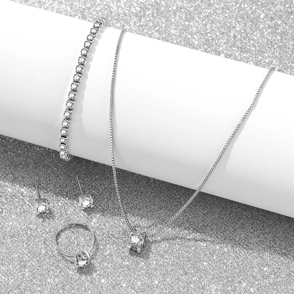 5 Piece Set Silver Jewelry Fashionable And Elegant Simple