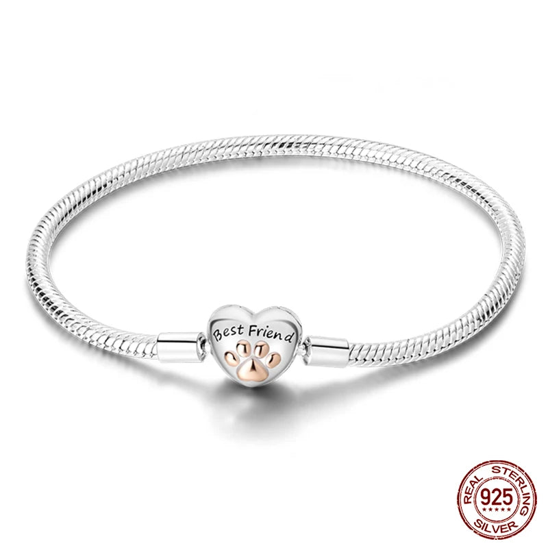 Bracelet Silver 925 Original 17-20CM Star Moon Sun Four Leaf Clover Green Zircon Bracelets