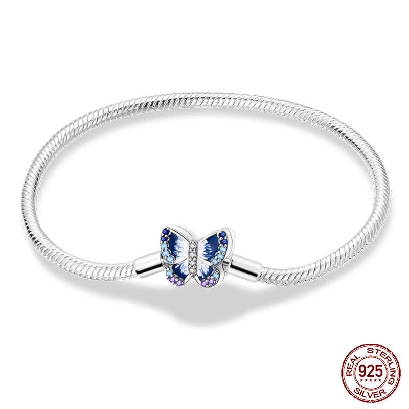 Bracelet Silver 925 Original 17-20CM Star Moon Sun Four Leaf Clover Green Zircon Bracelets