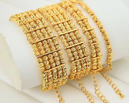 Multi Layer Gold Color Beads Bracelets 21k Gold Plated