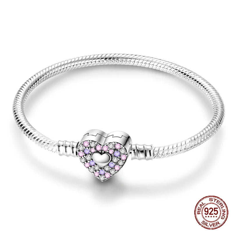 Bracelet Silver 925 Original 17-20CM Star Moon Sun Four Leaf Clover Green Zircon Bracelets