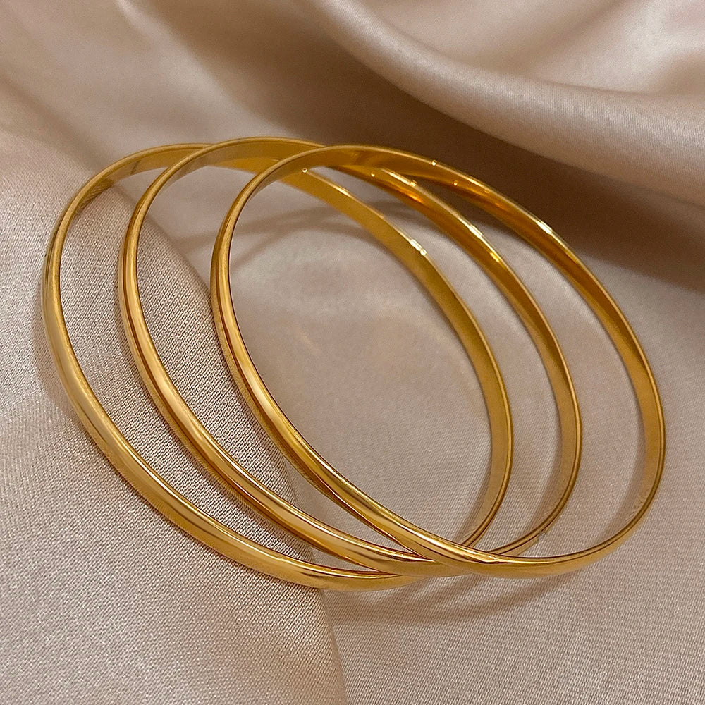 3pcs Glossy 18K Gold Plated Stainless Steel Bangle Bracelet for Women